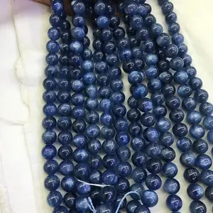 Top Quality Genuine Gemstone Round Blue Kyanite beads long strands on wholesale price