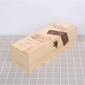 Caja de Vino Tinto Greatwall, Caja de Regalo de Madera para una Sola Botella, Madera de Pino, Rectangular, 11 cm de Alto, Estampado en Caliente, Serigrafía - Product Image 2