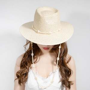 Sombrero de Paja para Mujer, con Borde de Cadena de Conchas, para Playa, Verano, Protección Solar, a la Moda - Product Image 3