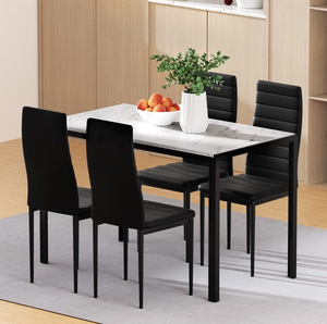 Table à manger noire moderne en gros avec <span class=keywords><strong>6</strong></span> chaises rembourrées – Ensemble <span class=keywords><strong>de</strong></span> salle à manger confortable pour usage hôtelier, écologique - Product Image 2