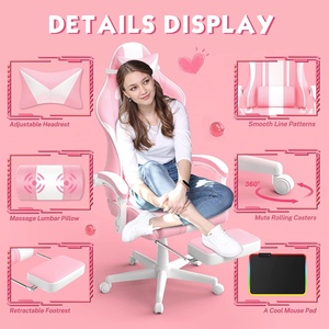 Elegante Silla de Computadora para Mujer, Silla de Juego Rosa con Alfombrilla de Ratón LED Gratis, Silla de Juego Rosa con Reposapiés - Product Image 3
