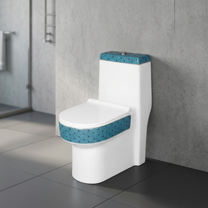 WC monobloc en céramique or et blanc coloré, sans bride, à fixation au sol, avec abattant à fermeture douce - Product Image 3