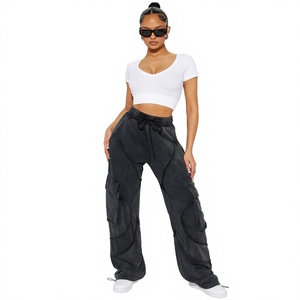 Custom New Design 100% Cotton French Terry Wide Leg Stacked <b>Sweatpants</b> Causal <b>Women</b> Loose Baggy <b>Sweatpants</b> OEM Manufacturer - Product Image 1
