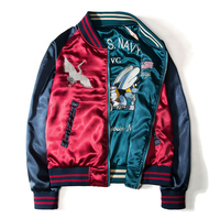 Blouson Teddy Universitaire Personnalisé Brodé en Satin, Bomber Réversible pour Hommes