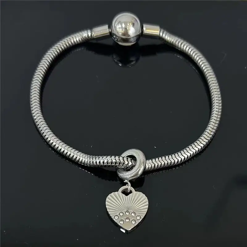 Charme lignes rayonnantes brillant en forme de coeur pendentif en acier inoxydable serpent chaîne bracelet bricolage bracelet collier boucles d'oreilles