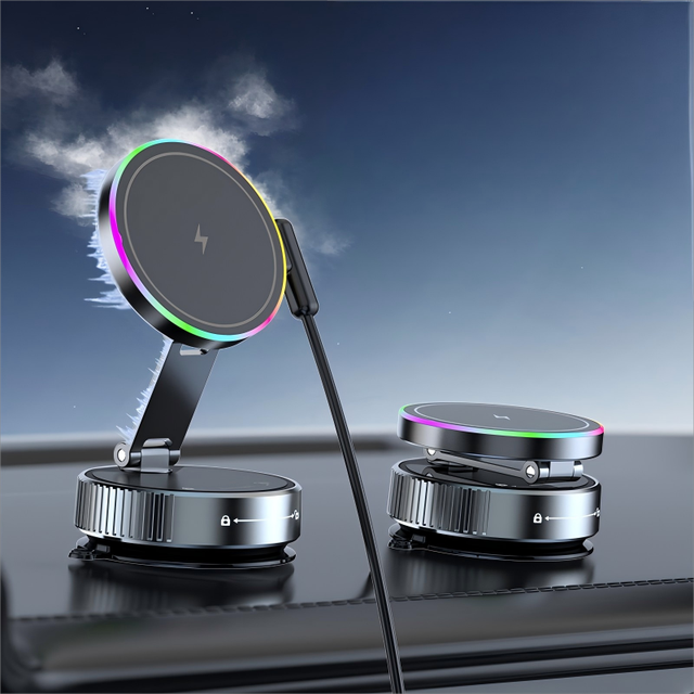 Drip Glue Chassis Magnetic Suction Wireless Charging Car Holder 360°Adjustable Magnetic Wireless Car Charger Mount for Magsafe