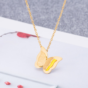 yunnique Butterfly Necklace <b>Titanium</b> Steel 18K Rose Gold Plated 3D Design Clavicle <b>Chain</b> Fashion Jewelry - Product Image 4