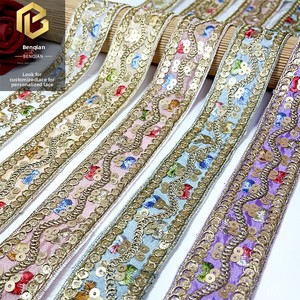 LEIXUSI Nastro Etnico Ricamato con Perline da 3cm, Paillettes Vintage per Accessori di Abbigliamento Etnico Femminile - Product Image 4