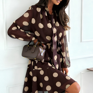 Abito Lungo Elegante da Donna in Velluto <span class=keywords><strong>a</strong></span> <span class=keywords><strong>Pois</strong></span> con Maniche Lunghe, Cintura e Orlo Arricciato, Ideale per Feste e Vacanze, Vestibilità Morbida e Naturale - Product Image 1