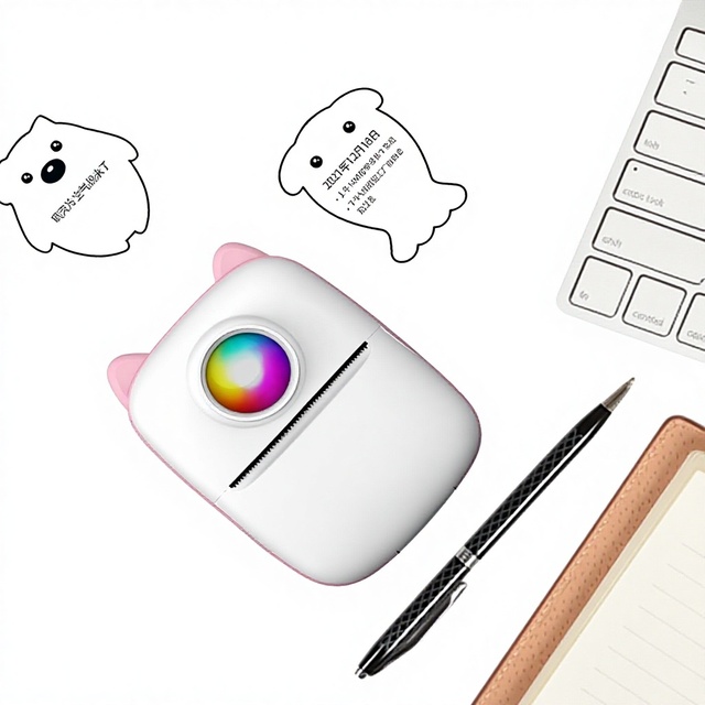 Mini Thermal Photo Printer Black and White Plastic USB Interface Battery-Powered Multifunctional Portable for Mobile Phone