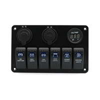 Panneau d'interrupteur à bascule 12V 6 gangs ON Off avec voltmètre double chargeur USB prise allume-cigare pour voiture RV camion bateau