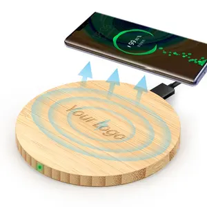 Universal Cell Phone Accessories Bamboo Wireless Charger Wood Base Qi 10W 15W Fast Wireless Charger Custom Logo