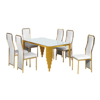 Ensemble de table à manger avec 6 chaises, plateau en verre trempé noir, structure en acier doré, mobilier moderne de luxe pour la maison
