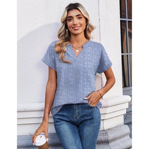 Haut à manches courtes et col en V pour femme FOXA, 100 % coton respirant, chemise décontractée d'été au design simple pour le travail et le quotidien - Product Image 3