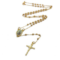 Collier de chapelet en or rempli Notre-Dame de la Charité de Jiingcan, collier de chapelet en acier inoxydable Saint-Michel