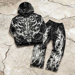 Ensemble de survêtement unisexe délavé à l'acide et séché au soleil, style streetwear vintage vieilli avec fermeture éclair, personnalisable avec logo – Collection 2026 la plus vendue - Product Image 2