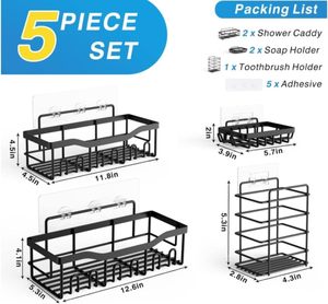 Ensemble d'étagères de rangement murales en fer sans perçage pour salle de bain, pour le lavage et le rangement - Product Image 2