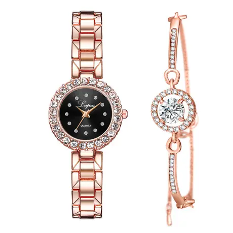 Montre à quartz en strass pour femmes, direct d'usine, montre-bracelet en or rose pour femme de haute qualité