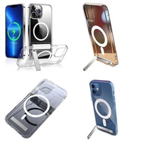Casing Transparan Anti Benturan Magnetik dengan Penyangga untuk iPhone 15 14 13 12 Plus 11 16 Pro Max 17 Air, Aksesoris Elektronik
