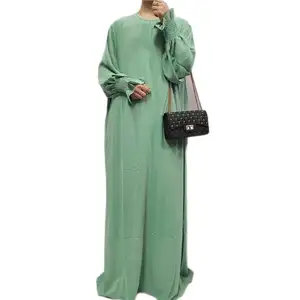 2023 Dubai Wholesale Latest Abaya Women One Piece Satin Dress Femmes Muslim Dress Designs