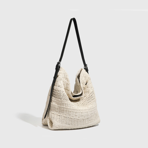 <b>Large</b> Handmade Bohemian Crochet Shoulder <b>Bag</b> With Drawstring Pouch Portable Vintage Tote <b>Bag</b> Single Strap Hollow Out Design - Product Image 2