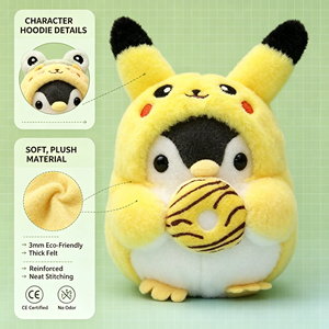 Peluche de Pingüino con Disfraz Kawaii, Juguete de Peluche con Donut, Unicornio, Conejo, Rana, Oso, Disfraz Suave y Esponjoso, Cojín para Abrazar, Regalo para Niños - Product Image 2