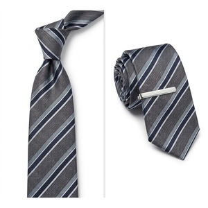 Corbata de Hombre Clásica Premium con Diseño Jacquard a Rayas Grises y Negras, Tacto de Seda, Poliéster, para Negocios, Bodas y Eventos Formales - Product Image 3