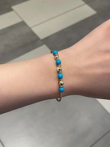 Bracelet Xinfly tendance en or 18 carats avec perles œil-de-chat et turquoise, bijou classique à breloque religieuse, cadeau idéal pour les fiançailles des enfants - Product Image 4