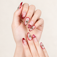 Miss Gel Style Noël 32 pièces Faux ongles à presser rouges French Press-on Amande moyenne Réutilisables Pointes d'ongles en ABS de haute qualité