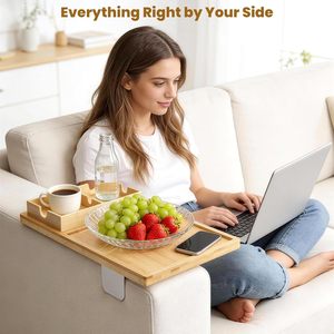 <span class=keywords><strong>Plateau</strong></span> de canapé 2-en-1 en bambou avec pieds métalliques et porte-gobelet amovible, <span class=keywords><strong>plateau</strong></span> de canapé réglable <span class=keywords><strong>pour</strong></span> salon - Product Image 3