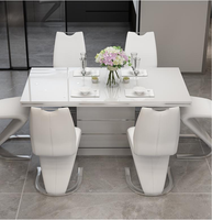 Ensemble de table à manger d'angle moderne en bois de luxe italien avec plateau en marbre, 6 pièces, structure en acier inoxydable pour usage hôtelier