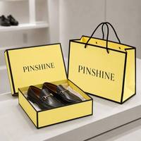 Ensemble d'emballage de luxe personnalisé avec logo, jaune citron et bordure noire, pour chaussures de créateur, boîte et sac en papier, vente en gros