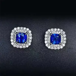 Delicate diamant edelsteen sieraden bruiloft 18k gold 0.7 + 0.645ct natuurlijke royal blue sapphire stud oorbel vrouwen