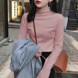 Women's Knit <b>Tops</b> Solid Color Long Sleeve High Neck Base <b>Layer</b> Soft Polyester T-Shirt Autumn Winter Warm Innerwear - Product Image 2
