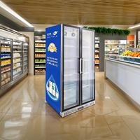 Réfrigérateur de présentation de boissons pour supermarché, double porte, vertical, 4 étagères réglables, intégré pour les boissons