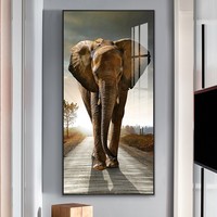 Peinture murale moderne de luxe avec cadre doré, motif éléphant, en porcelaine et cristal, pour salon