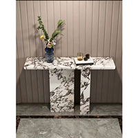 Table console en marbre Calacatta Viola YoYo Stone, base en or blanc, design moderne, taille personnalisée pour salon, salle à manger, vente en gros