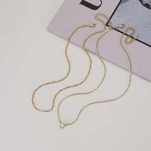 Simple Hypoallergenic Women's Stainless Steel Double Layer CZ Zircon Necklace 14K Gold Plated Wave <b>Cross</b> <b>Chain</b> Trendy Style - Product Image 5