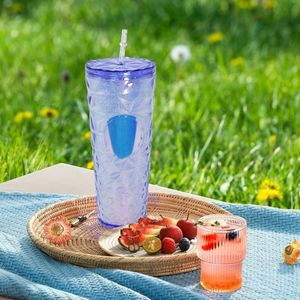 Nouveauté 2023, Populaire, MOQ faible, Personnalisable, Gobelet Venti 24oz à double paroi en plastique mat, à motifs cloutés, motif grille et ananas - Product Image 4