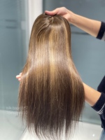 Prêt à expédier SHY Prothèse capillaire en cheveux naturels, base en soie, cheveux bruts chinois, design à raie centrale, couleur personnalisable, fournisseur d'usine