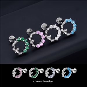 Pendientes de titanio ASTM F136 de alta calidad con diseño de hojas de arce y circonitas, redondos, para la parte superior del lóbulo, joyería corporal para mujer - Product Image 3