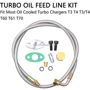 Kit de Línea de Alimentación de <span class=keywords><strong>Aceite</strong></span> para Turbo, Tubería de <span class=keywords><strong>Aceite</strong></span> Trenzada de Acero Inoxidable de 41 Pulgadas, Juego de Accesorios para Turbo T3 T4 T60 T61 T70, Producción Personalizada - Product Image 1