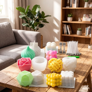 Lot de 10 moules à bougies 3D en silicone pour bougies parfumées en cire de soja, bougies en forme de bulle, savon et desserts, <span class=keywords><strong>kit</strong></span> de fabrication de bougies en forme d'aliments - Product Image 2