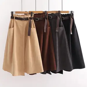 Faldas informales de cintura alta para mujer, Faldas a media pierna, con bolsillos irregulares, a la moda, sencillas y elegantes, para primavera y otoño