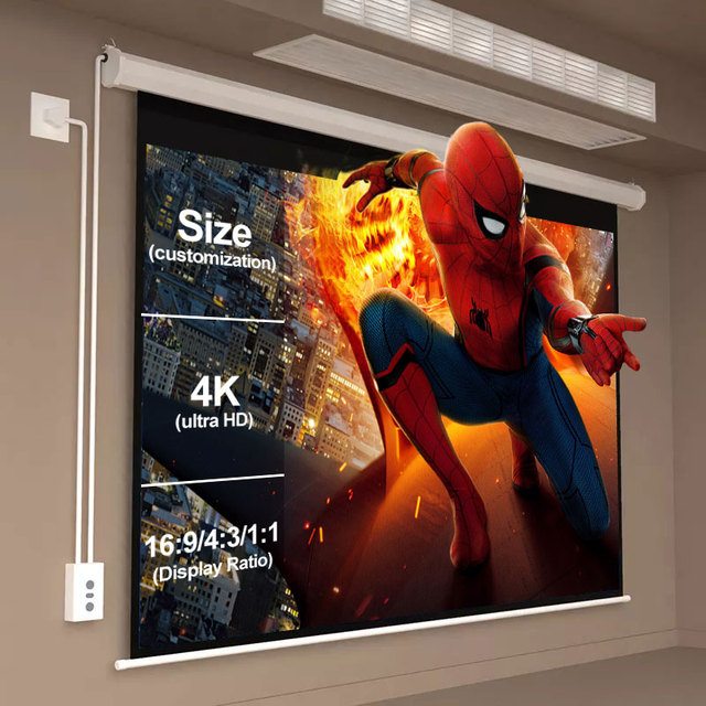 Customization Electric White Fiber 133 Inch 4:3 Remote Control Motorized Projection Screen for Home Cinema Projector