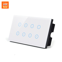 TYSH pour application, interrupteur mural tactile intelligent WiFi 8 ou 6 gangs 16A pour éclairage LED, avec panneau en verre et matériaux PC, OEM/ODM