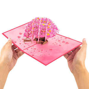 Carte de vœux pop-up 3D artisanale, imprimée UV, découpée au laser, motif arbre rose, cœur, anniversaire, Saint-Valentin, mariage, etc. - Product Image 3