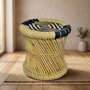 Royal Furniture Taburete de Bambú Estilo Rústico con Funda Extraíble, Tapicería de Cuero Plegable, Ligero y Fácil de Mover para Entrada de Apartamento - Product Image 1
