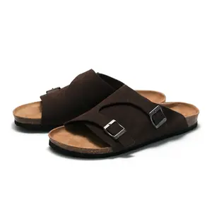 Nuovo stile di alta qualità da spiaggia doppia fibbia cinturino da uomo estate pantofole in sughero suola sandali piatti con comodi piedi letto