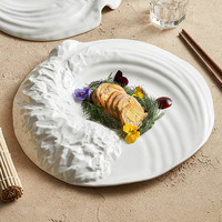 Assiette en céramique irrégulière créative, blanche, artistique, pour restaurant gastronomique, hôtel